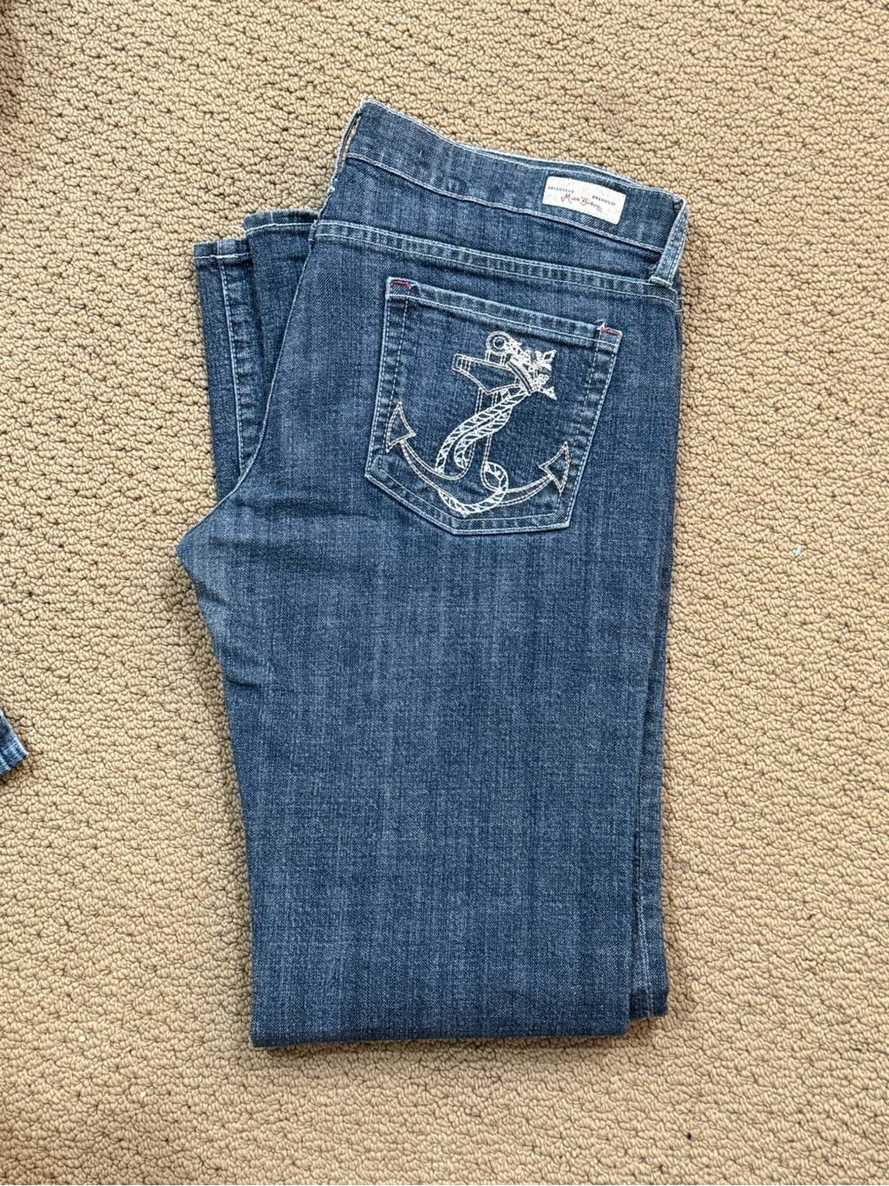 Women's Straight Leg Jeans with Anchor Embroidery - Blue